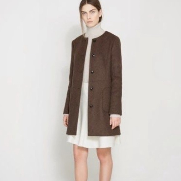 Zara Wool Coat Mid Length Pockets Collarless - Picture 1 of 3